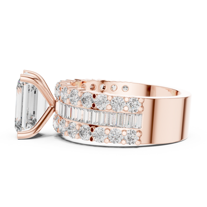 Three-Stone Emerald-Cut Diamond Engagement Ring | Tapered Baguette Sides