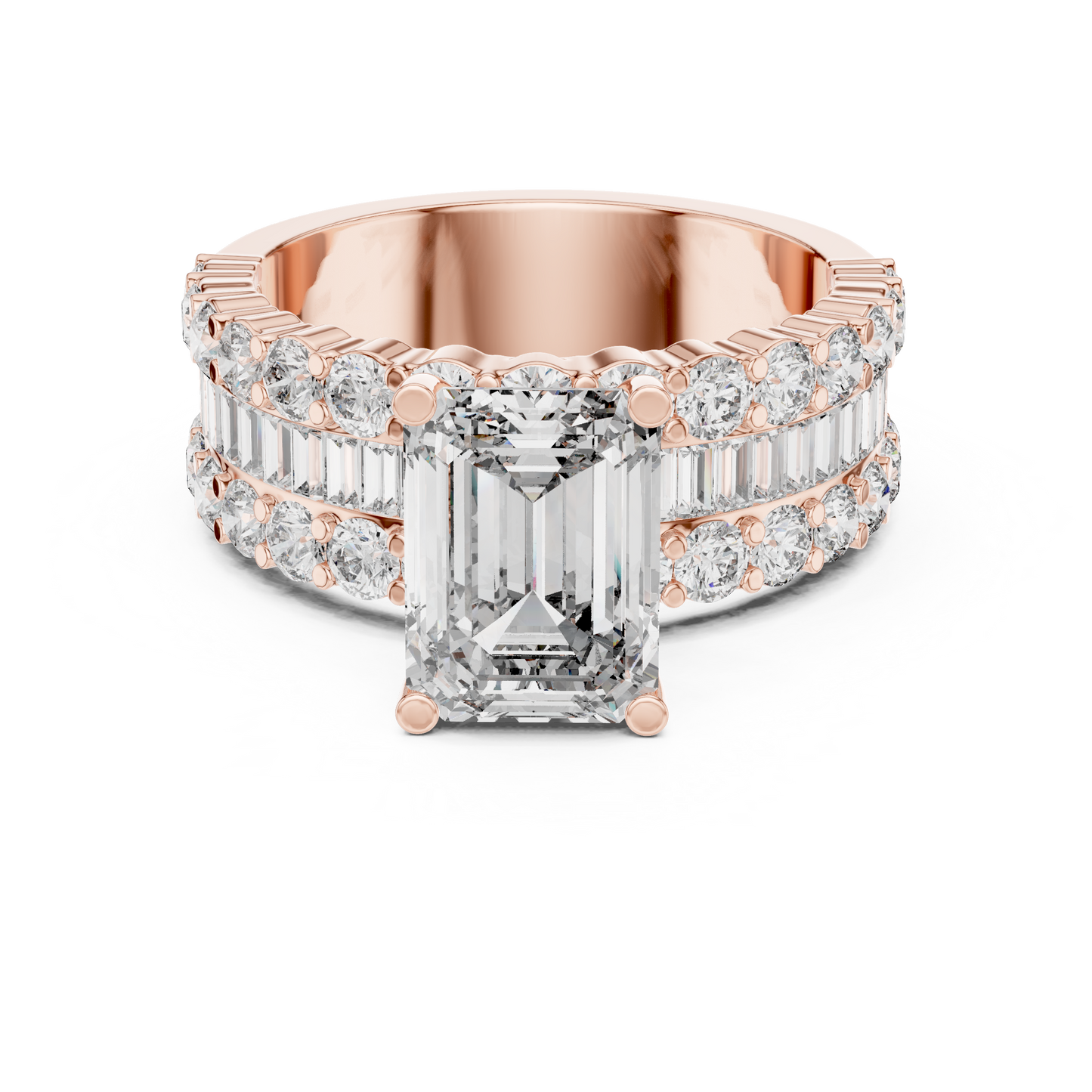 Three-Stone Emerald-Cut Diamond Engagement Ring | Tapered Baguette Sides