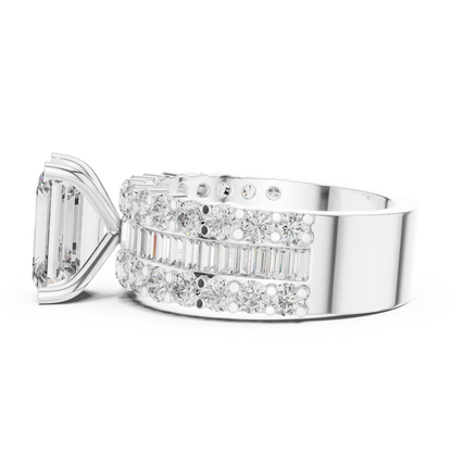 Three-Stone Emerald-Cut Diamond Engagement Ring | Tapered Baguette Sides