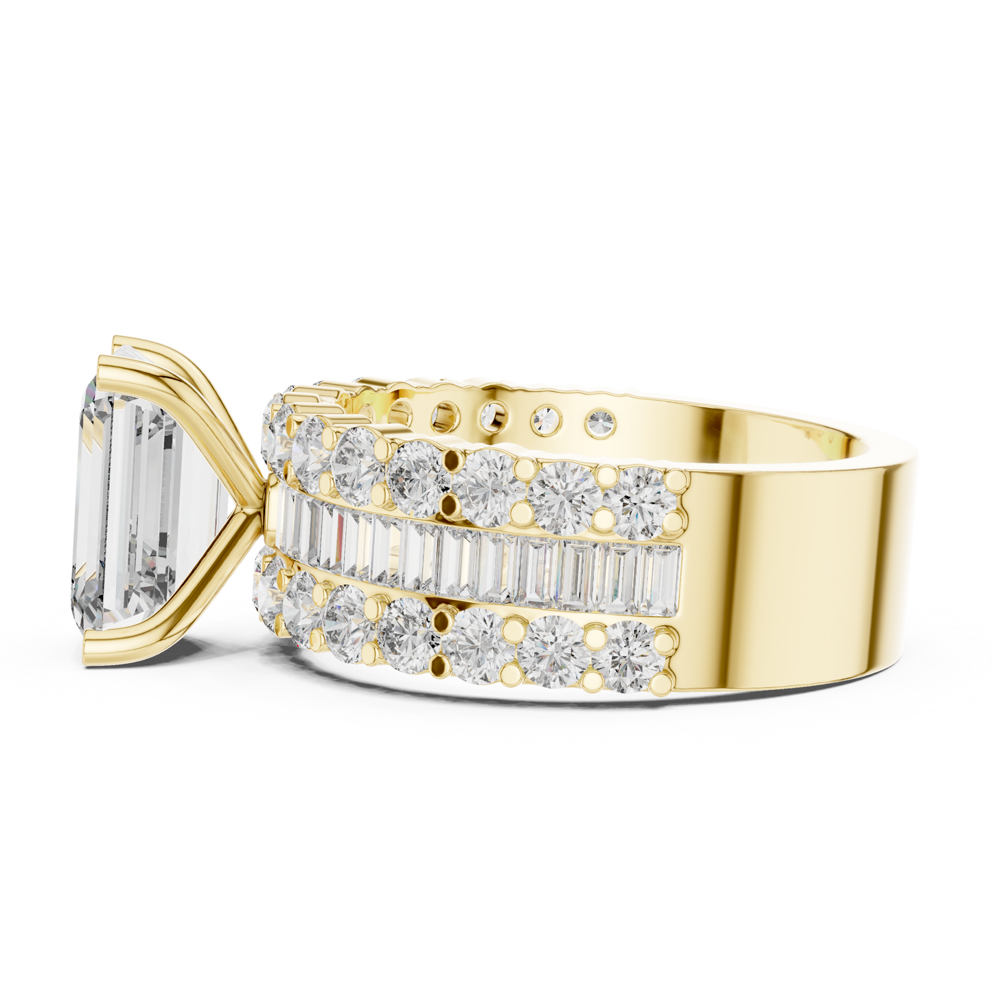 Three-Stone Emerald-Cut Diamond Engagement Ring | Tapered Baguette Sides