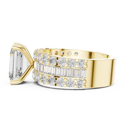 Three-Stone Emerald-Cut Diamond Engagement Ring | Tapered Baguette Sides