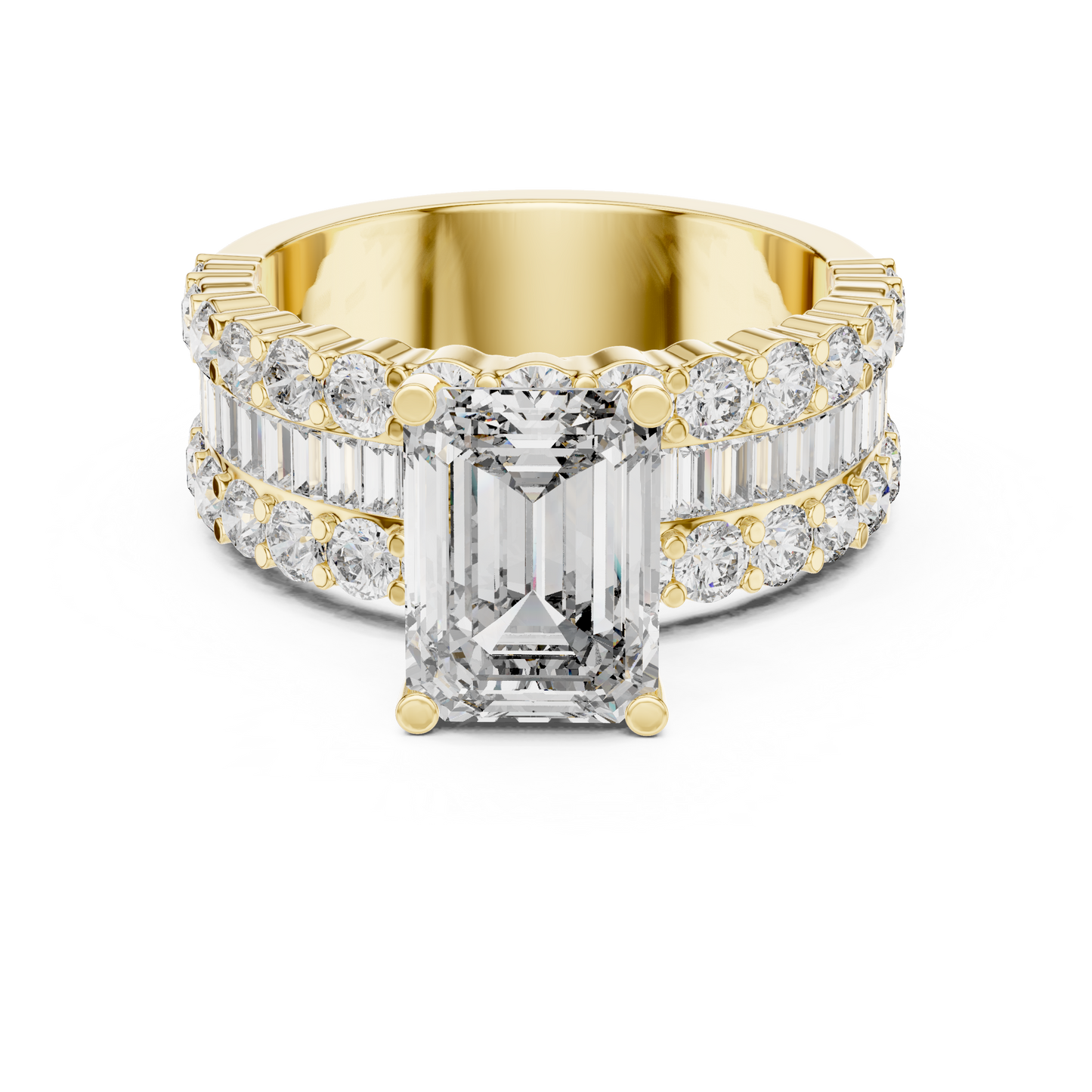 Three-Stone Emerald-Cut Diamond Engagement Ring | Tapered Baguette Sides