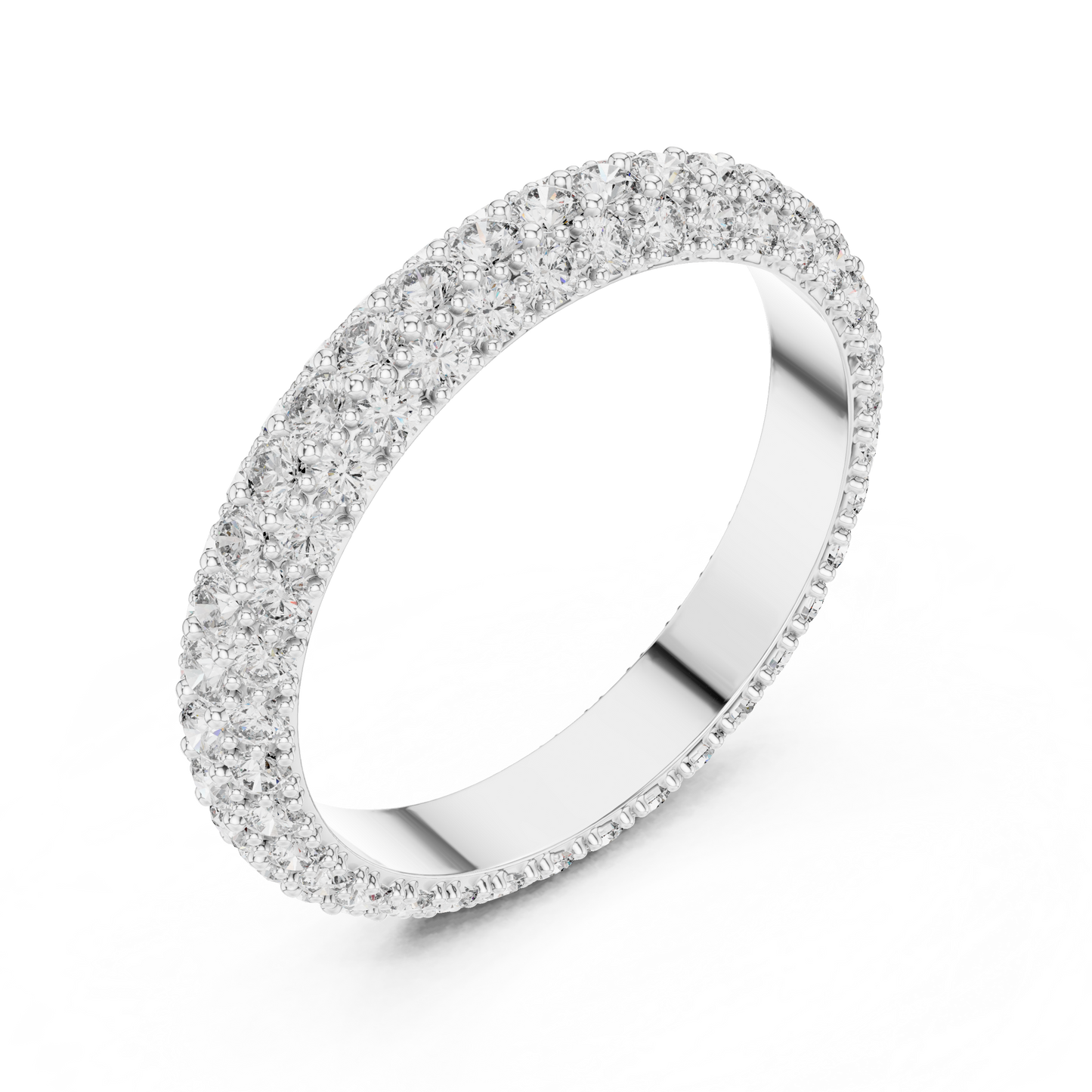 935 Silver Three-Row Full Eternity Moissanite and Lab-Grown Diamond Band Ring