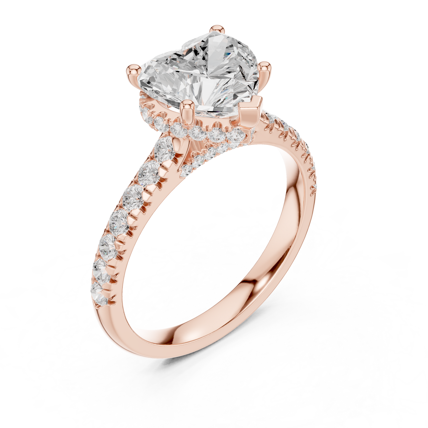 Heart-Shaped Simulated Diamond Halo Engagement Ring | Pavé Accent Stones