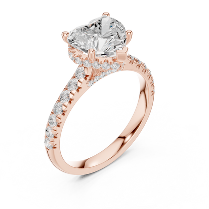 Heart-Shaped Simulated Diamond Halo Engagement Ring | Pavé Accent Stones