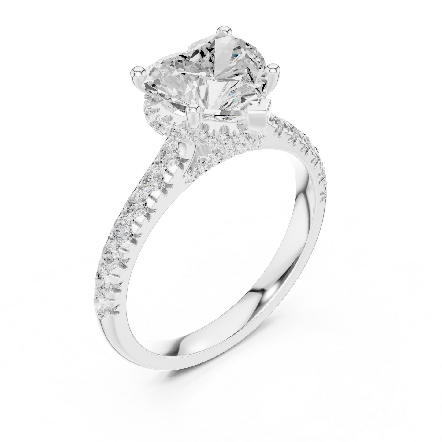 Heart-Shaped Simulated Diamond Halo Engagement Ring | Pavé Accent Stones