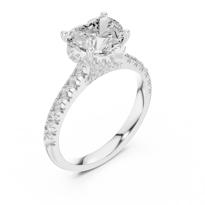 Heart-Shaped Simulated Diamond Halo Engagement Ring | Pavé Accent Stones