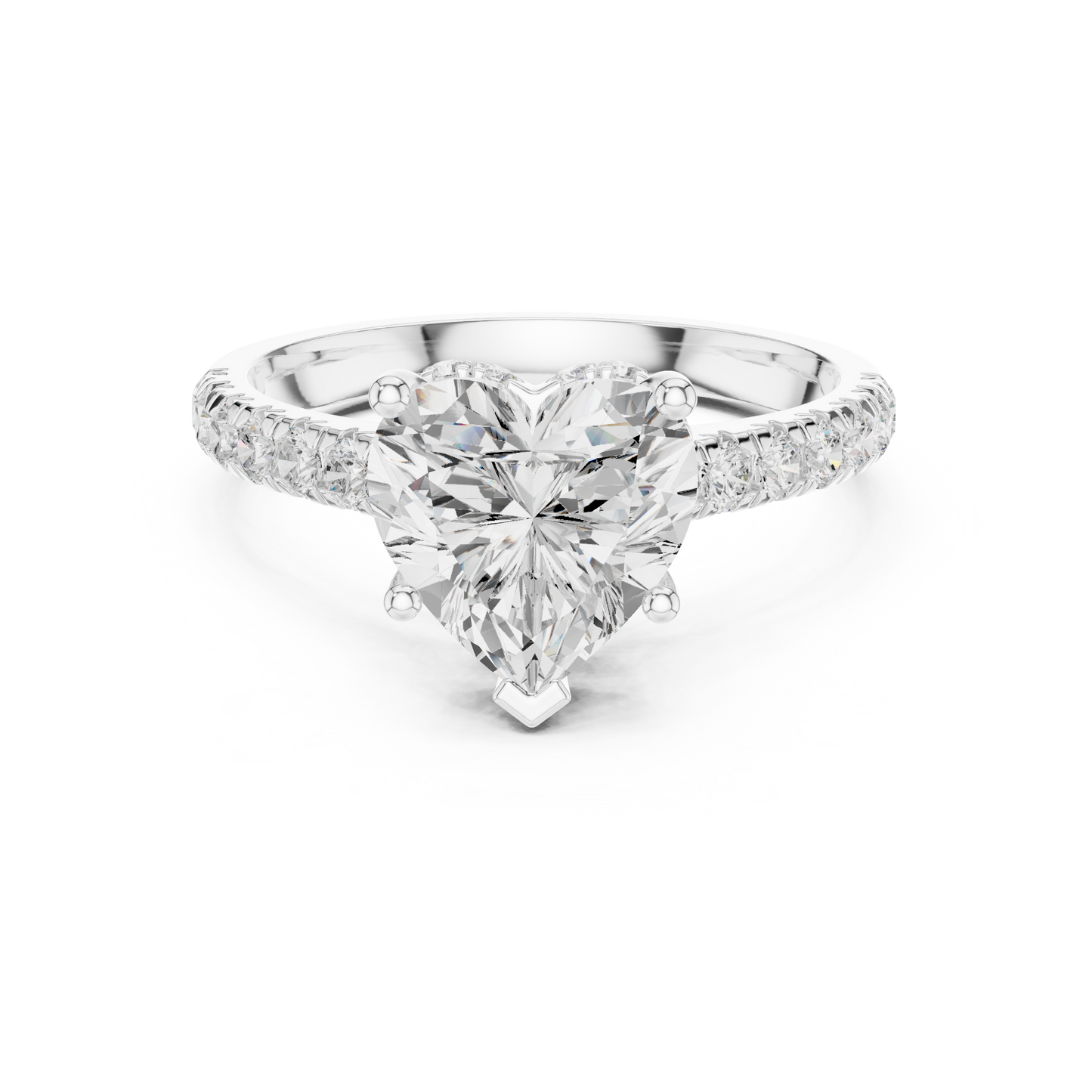 Heart-shaped simulated diamond halo engagement ring in white gold

Romantic women’s engagement ring with heart center and pavé halo

Elegant bridal ring featuring heart-shaped center stone and accent diamonds