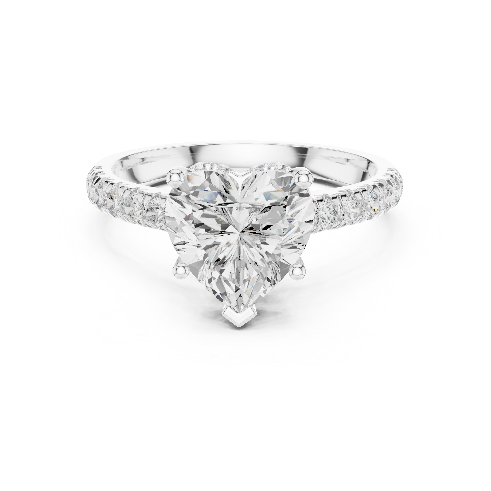 Heart-shaped simulated diamond halo engagement ring in white gold

Romantic women’s engagement ring with heart center and pavé halo

Elegant bridal ring featuring heart-shaped center stone and accent diamonds