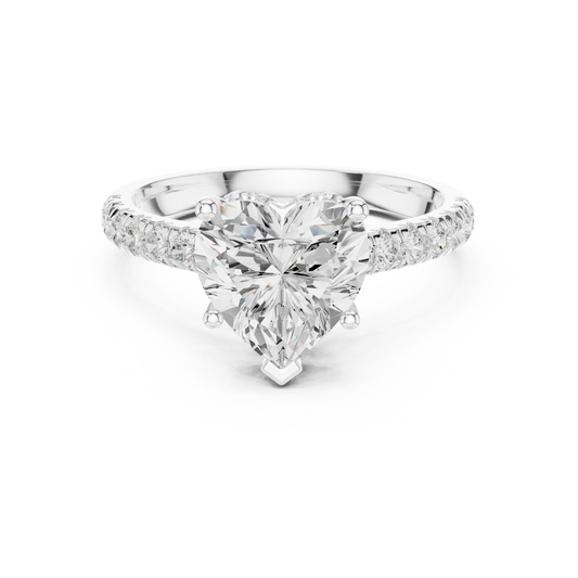 Heart-shaped simulated diamond halo engagement ring in white gold

Romantic women’s engagement ring with heart center and pavé halo

Elegant bridal ring featuring heart-shaped center stone and accent diamonds