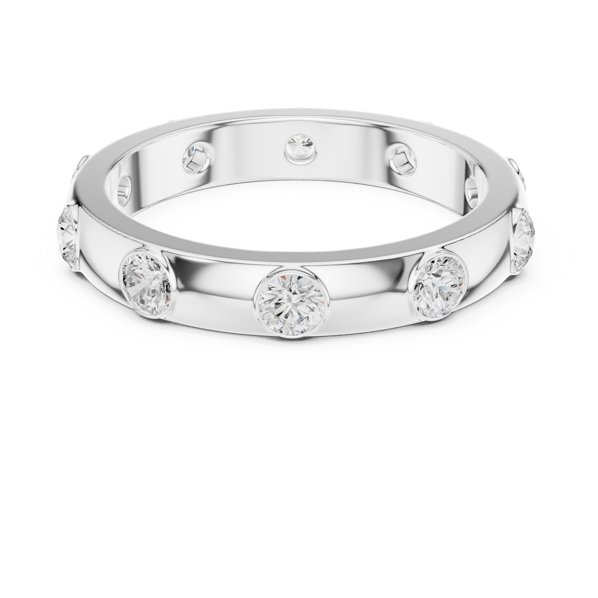 Lab-grown diamond wide inlay band ring for women in white gold

Elegant wide band ring featuring continuous lab-grown diamonds

Modern women’s ring with sparkling inlay design