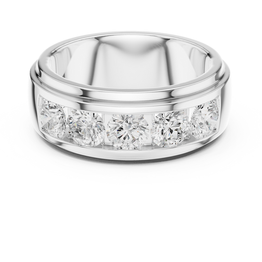 Lab-grown diamond five-stone men’s ring in white gold

Men’s ring featuring five round brilliant lab-grown diamonds

Masculine fine jewelry ring with five-stone diamond design