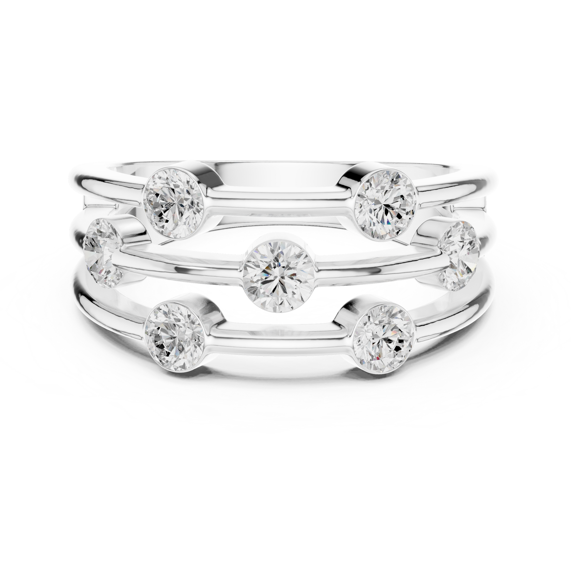 Three-row seven-stone diamond band ring in white gold

Elegant multi-row women’s diamond band

Lab-grown diamond ring featuring seven sparkling stones across three rows