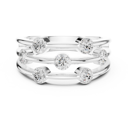 Three-row seven-stone diamond band ring in white gold

Elegant multi-row women’s diamond band

Lab-grown diamond ring featuring seven sparkling stones across three rows
