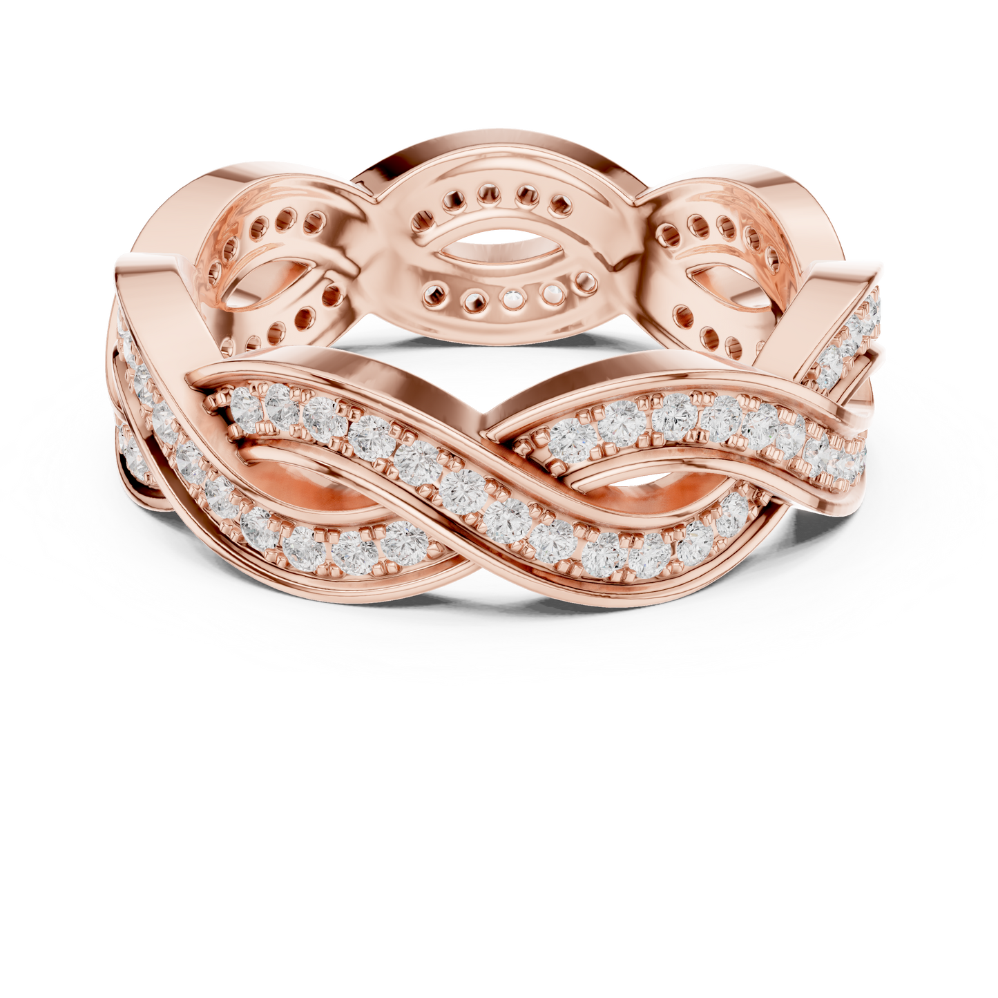 Fancy Wave Intersecting Infinity Diamond Wedding Band | Matching Ring