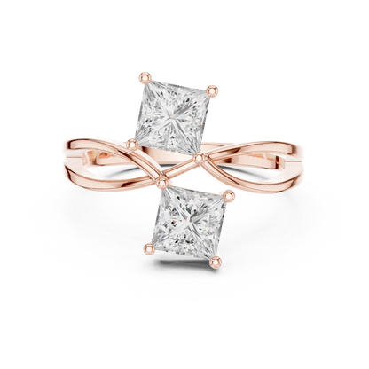 Princess-Cut Moissanite Double Engagement Ring | Twisted Bypass Band
