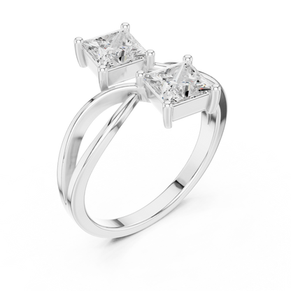 Princess-Cut Moissanite Double Engagement Ring | Twisted Bypass Band