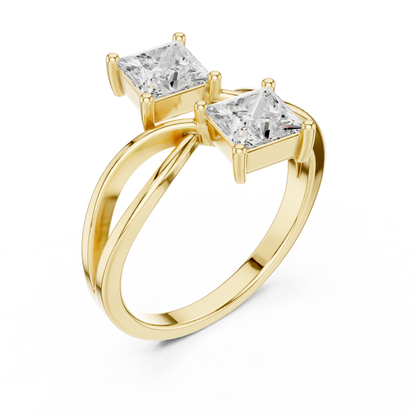 Princess-Cut Moissanite Double Engagement Ring | Twisted Bypass Band