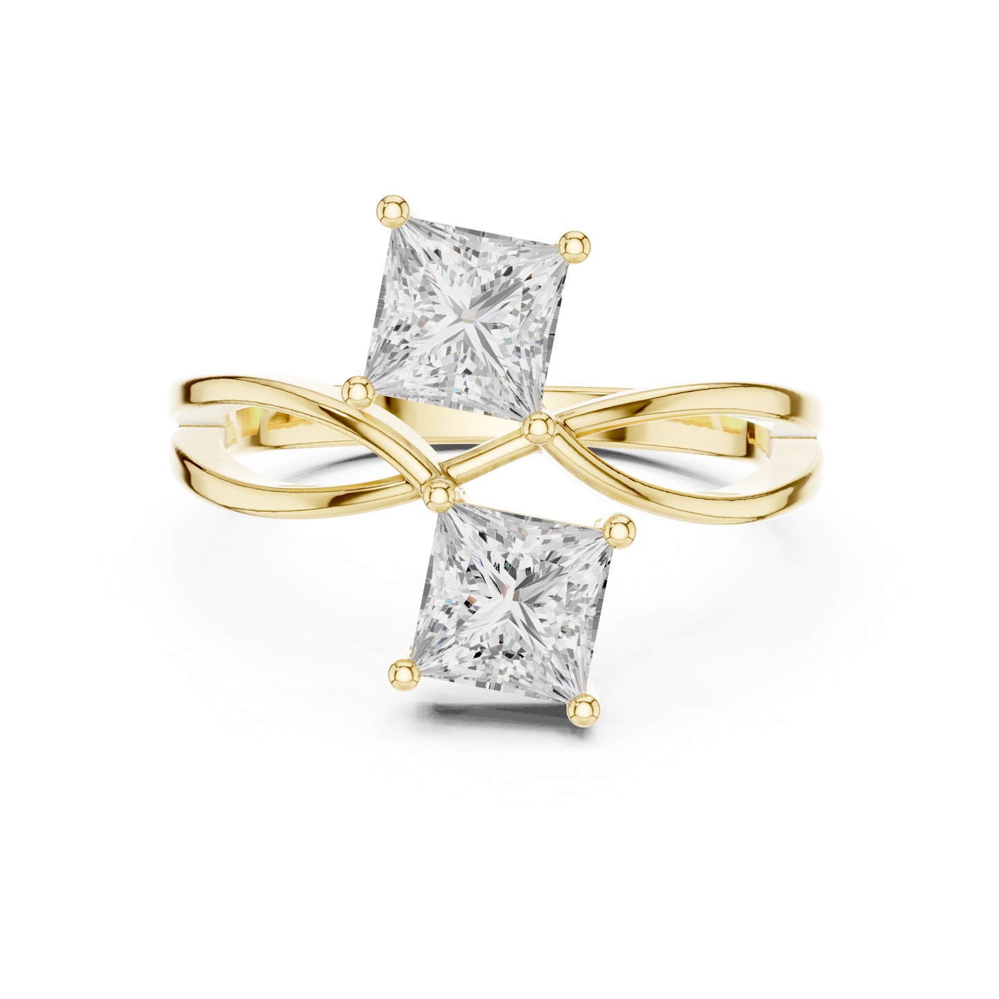Princess-Cut Moissanite Double Engagement Ring | Twisted Bypass Band
