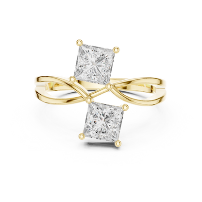 Princess-Cut Moissanite Double Engagement Ring | Twisted Bypass Band