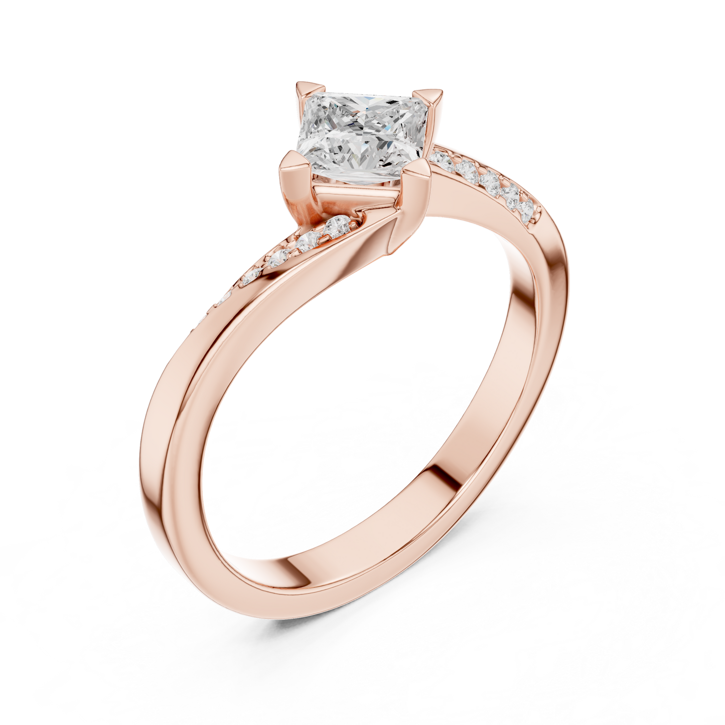 Princess-Cut Solitaire Engagement Ring | Twisted Shoulder Design