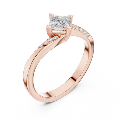 Princess-Cut Solitaire Engagement Ring | Twisted Shoulder Design