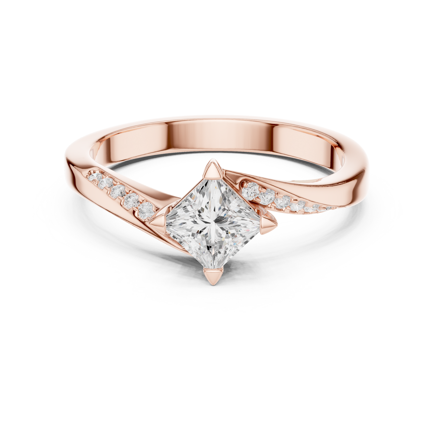 Princess-Cut Solitaire Engagement Ring | Twisted Shoulder Design