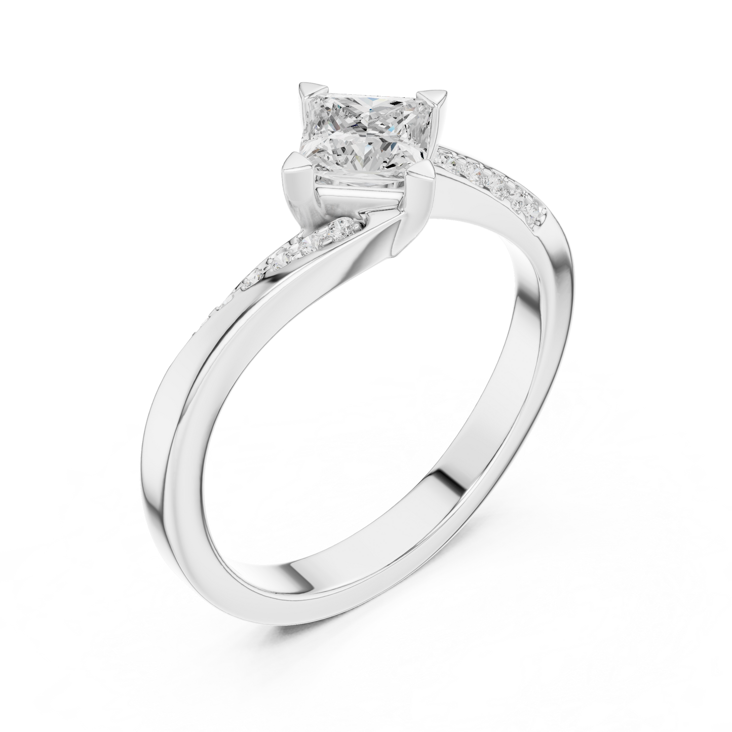 Princess-Cut Solitaire Engagement Ring | Twisted Shoulder Design