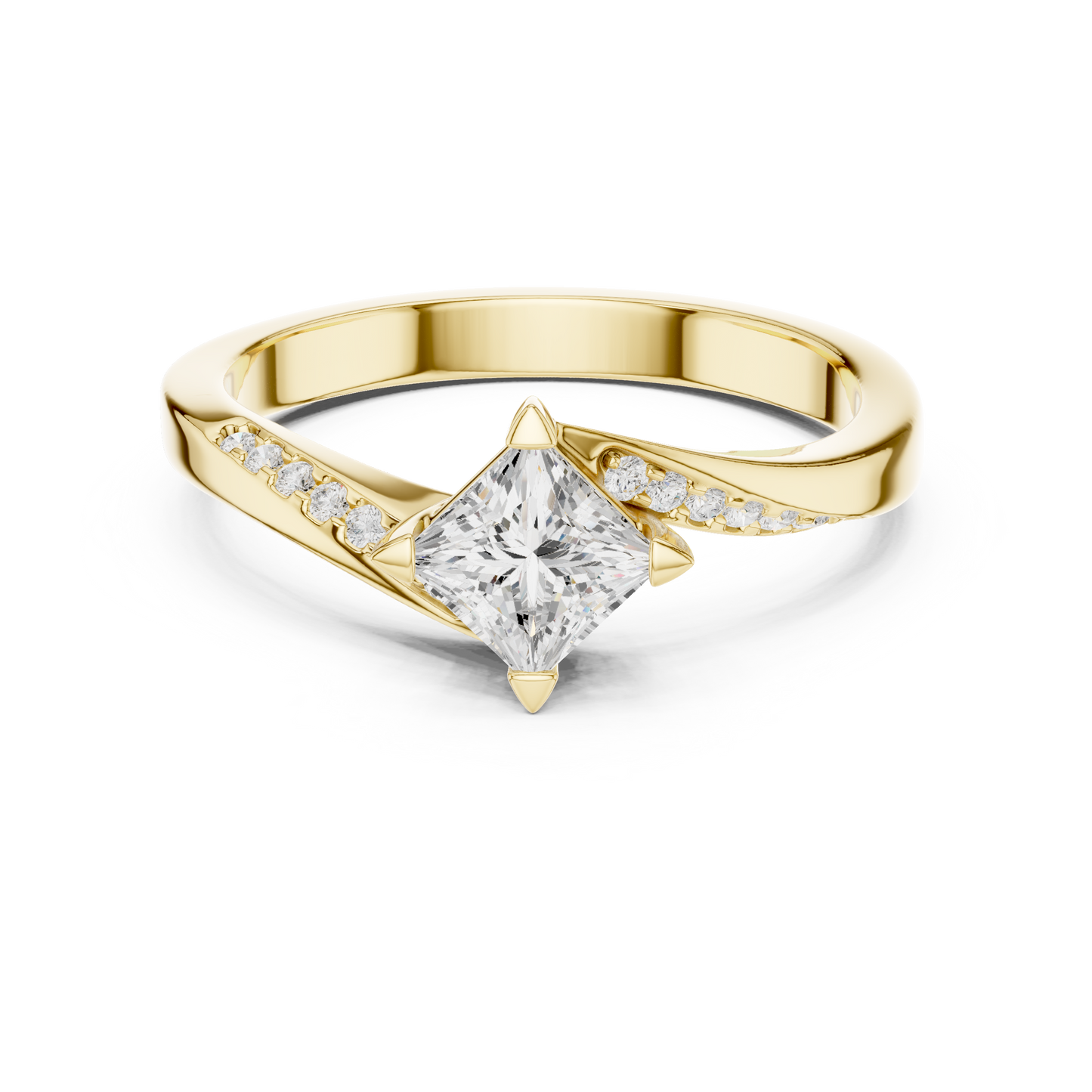 Princess-Cut Solitaire Engagement Ring | Twisted Shoulder Design
