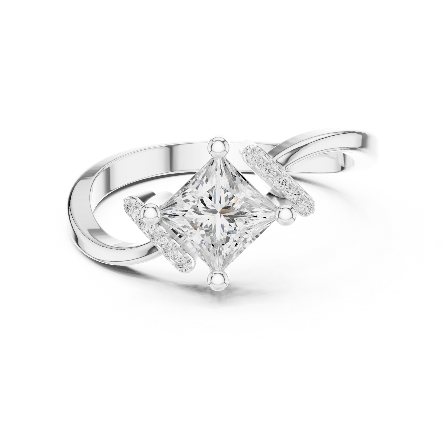 Princess-cut lab-grown diamond engagement ring in white gold

Elegant solitaire engagement ring featuring princess-cut diamond

Women’s modern princess-cut diamond ring in silver