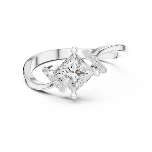 Princess-cut lab-grown diamond engagement ring in white gold

Elegant solitaire engagement ring featuring princess-cut diamond

Women’s modern princess-cut diamond ring in silver