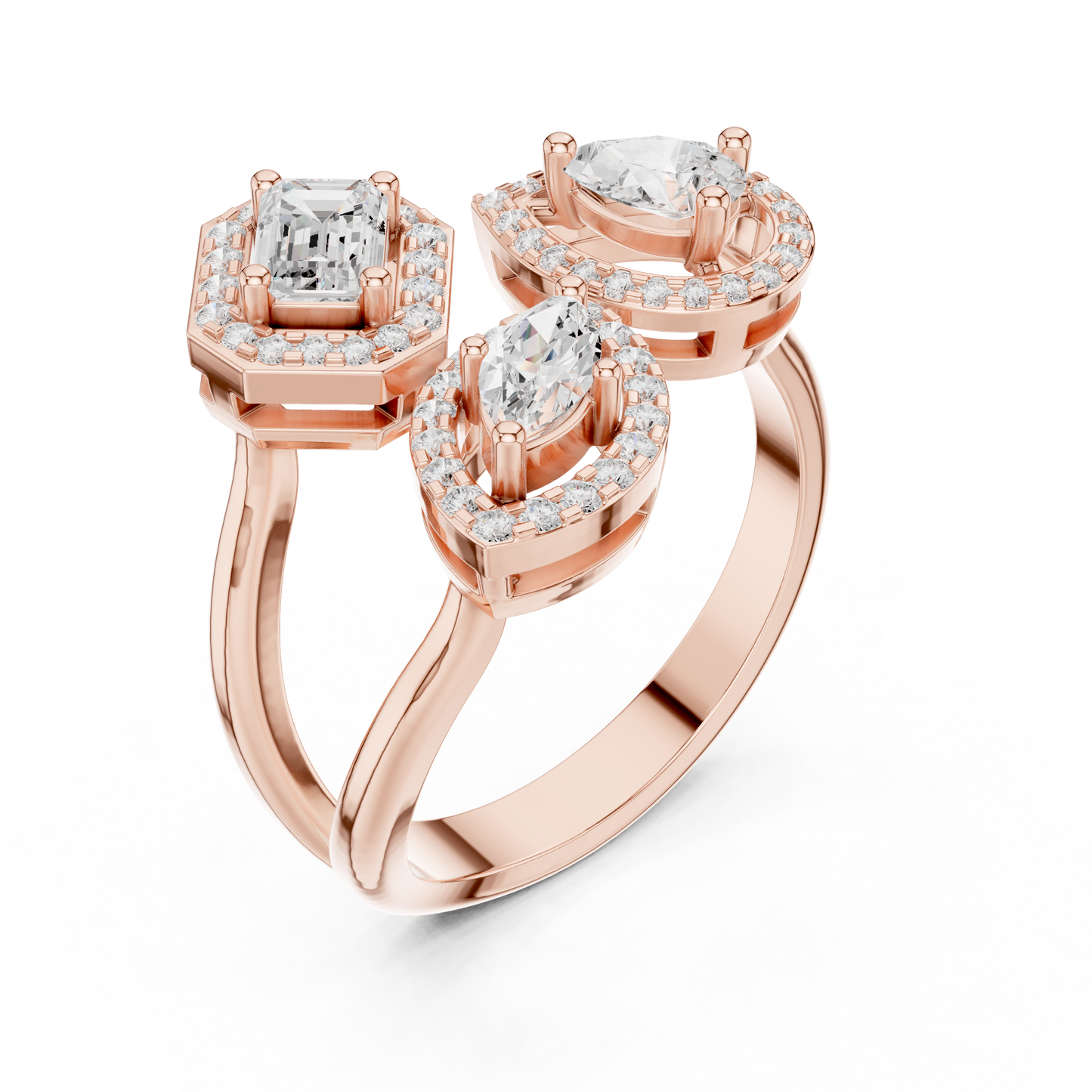 Matisha My Twin Trilogy Ring | Pear, Emerald, and Marquise Cut Diamonds