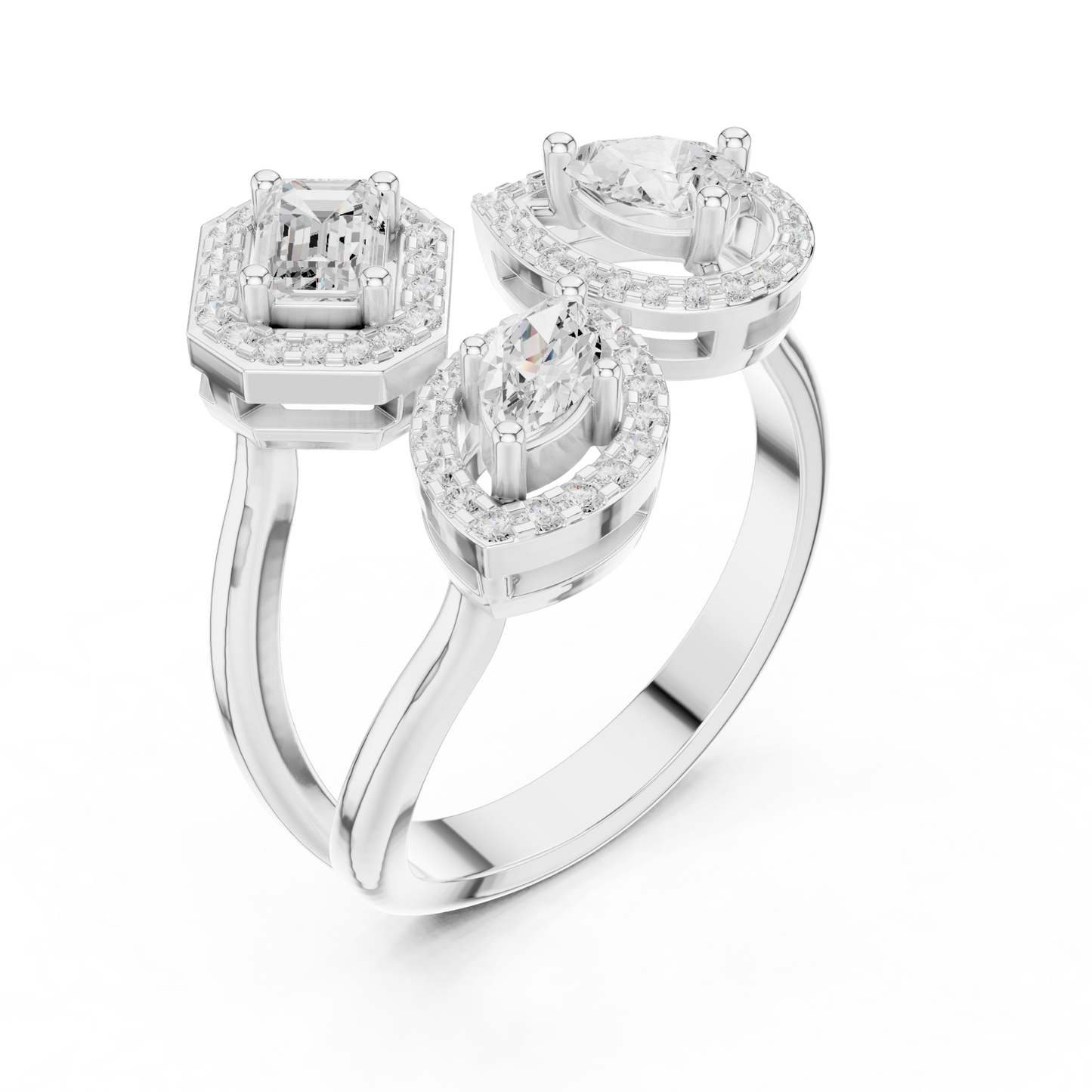 Matisha My Twin Trilogy Ring | Pear, Emerald, and Marquise Cut Diamonds