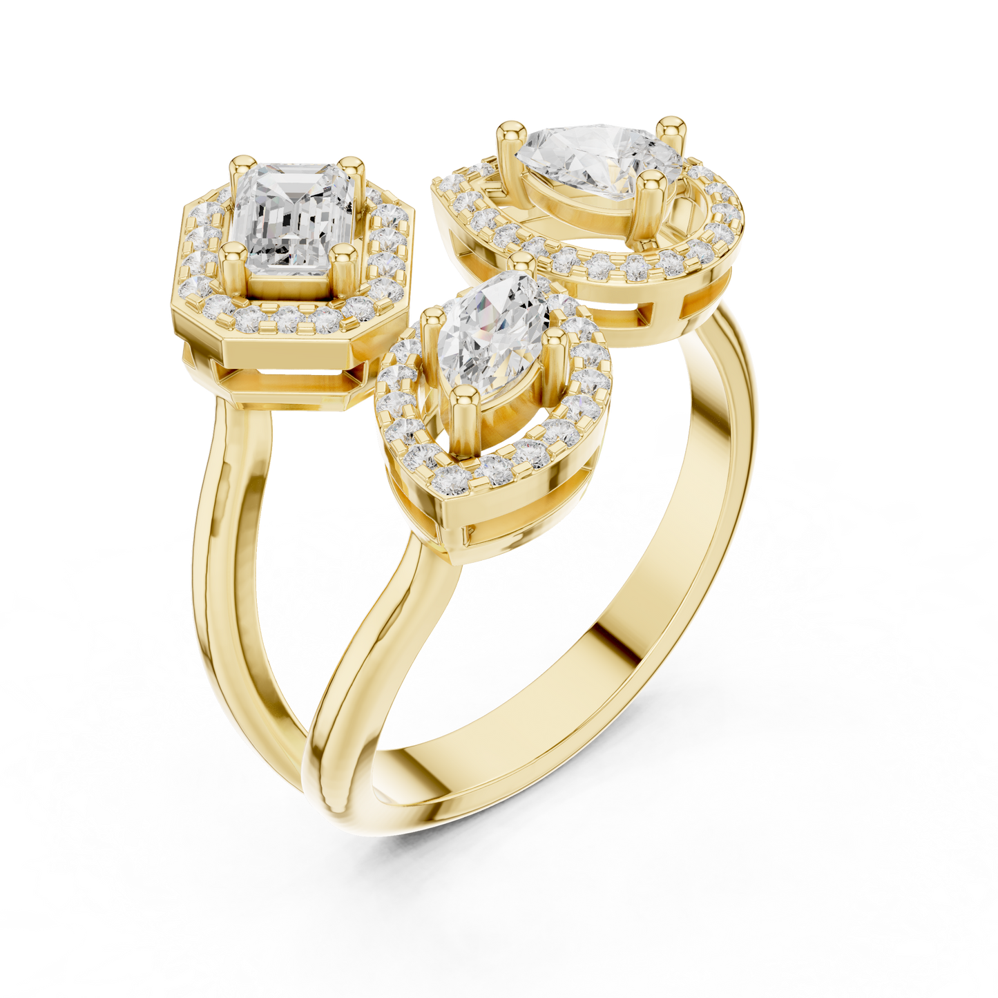 Matisha My Twin Trilogy Ring | Pear, Emerald, and Marquise Cut Diamonds
