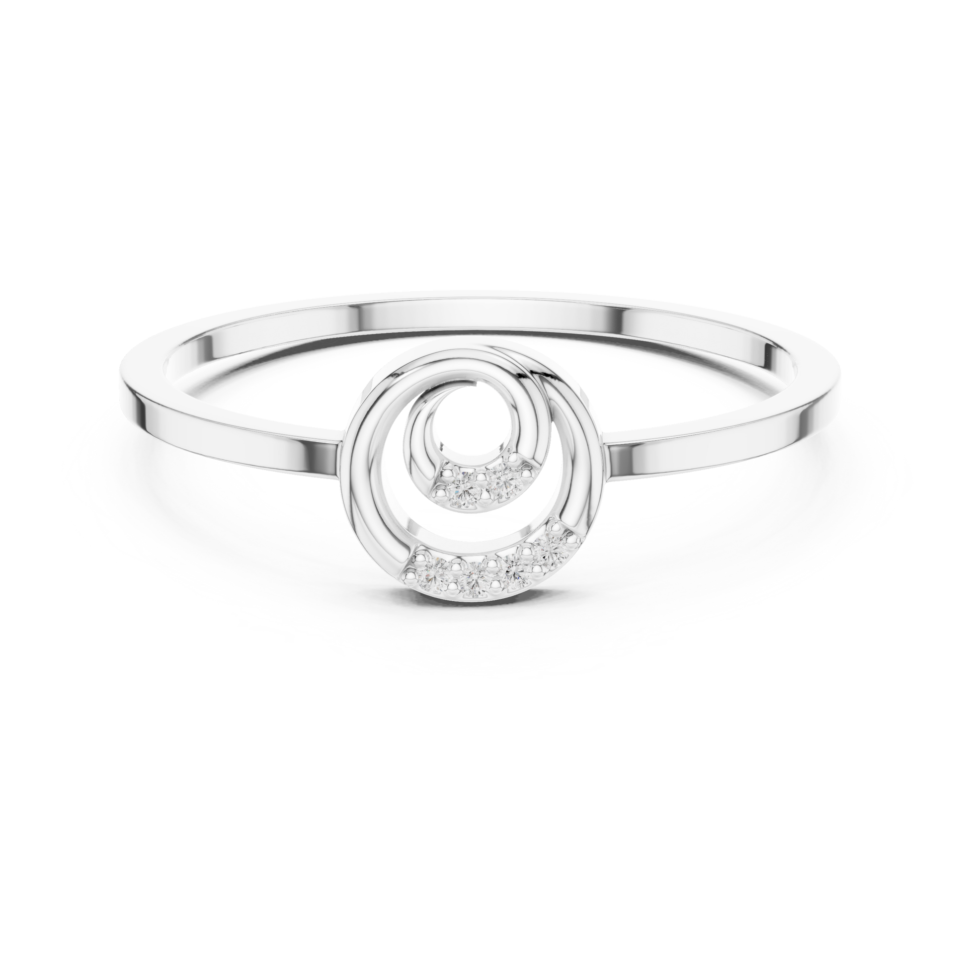 Sleek diamond swirl ring in white gold

Modern women’s ring with swirling diamond design

Elegant lab-grown diamond swirl ring in silver