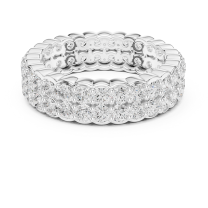 Diamond pattern eternity ring with alternating single and double round diamonds

Full eternity band featuring unique alternating diamond design

White gold women’s eternity ring with continuous sparkle