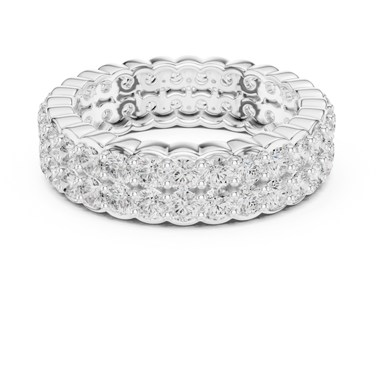 Diamond pattern eternity ring with alternating single and double round diamonds

Full eternity band featuring unique alternating diamond design

White gold women’s eternity ring with continuous sparkle