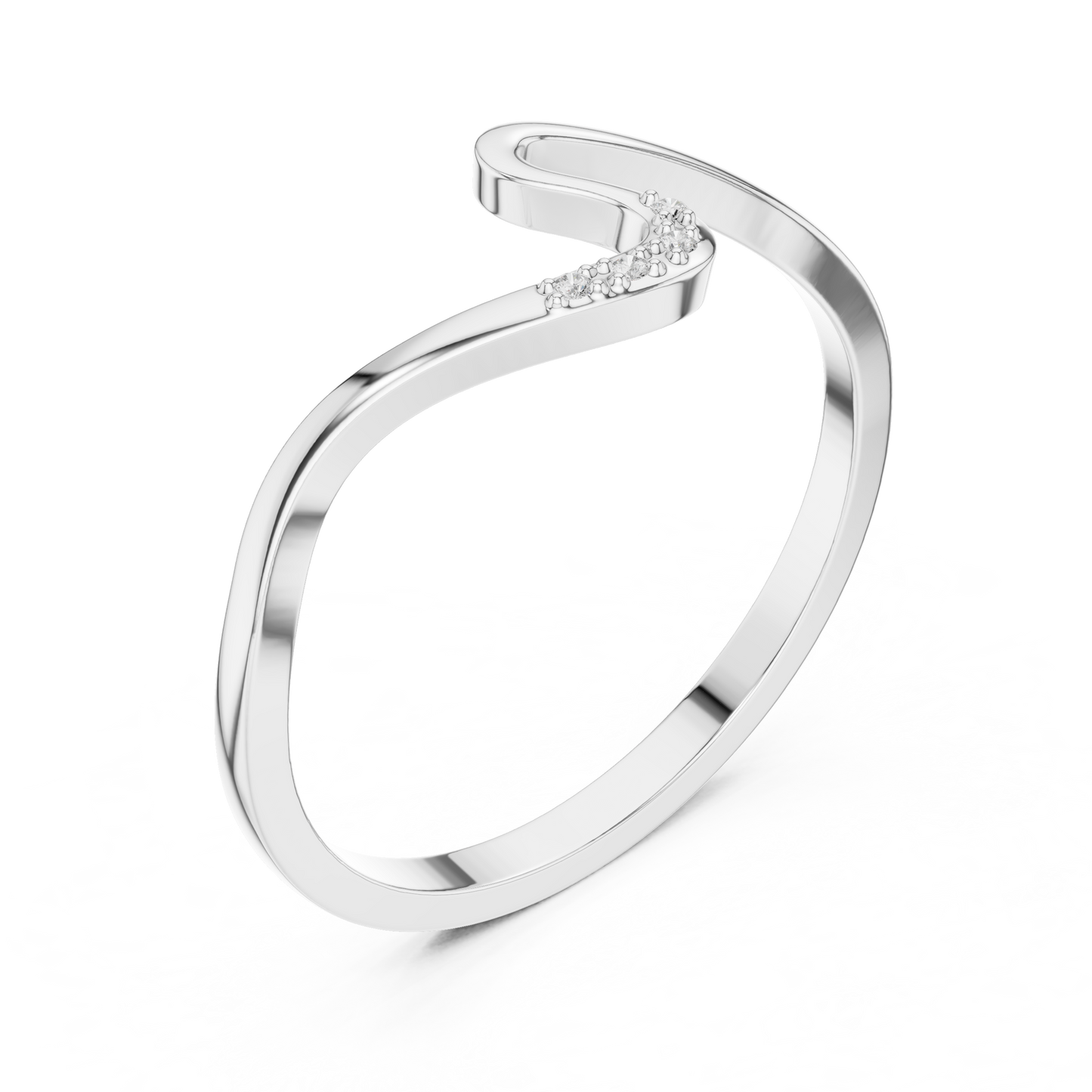 Silver Wave Ring | Elegant Stone-Accented Design