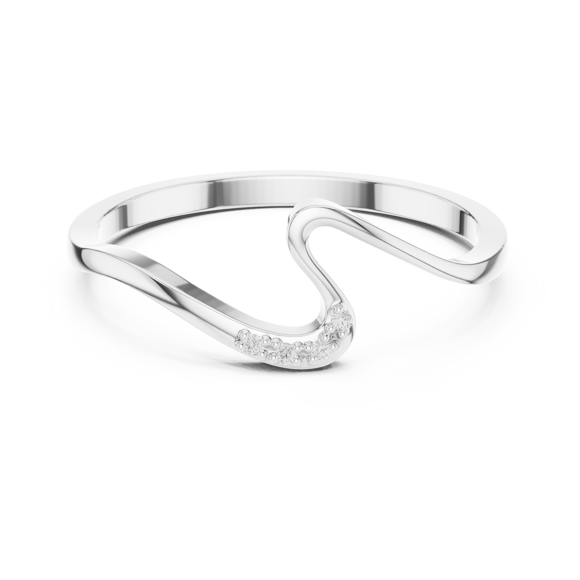 Silver-toned wave ring with small sparkling stones

Modern flowing band ring with stone accents

Elegant women’s silver wave ring with brilliance