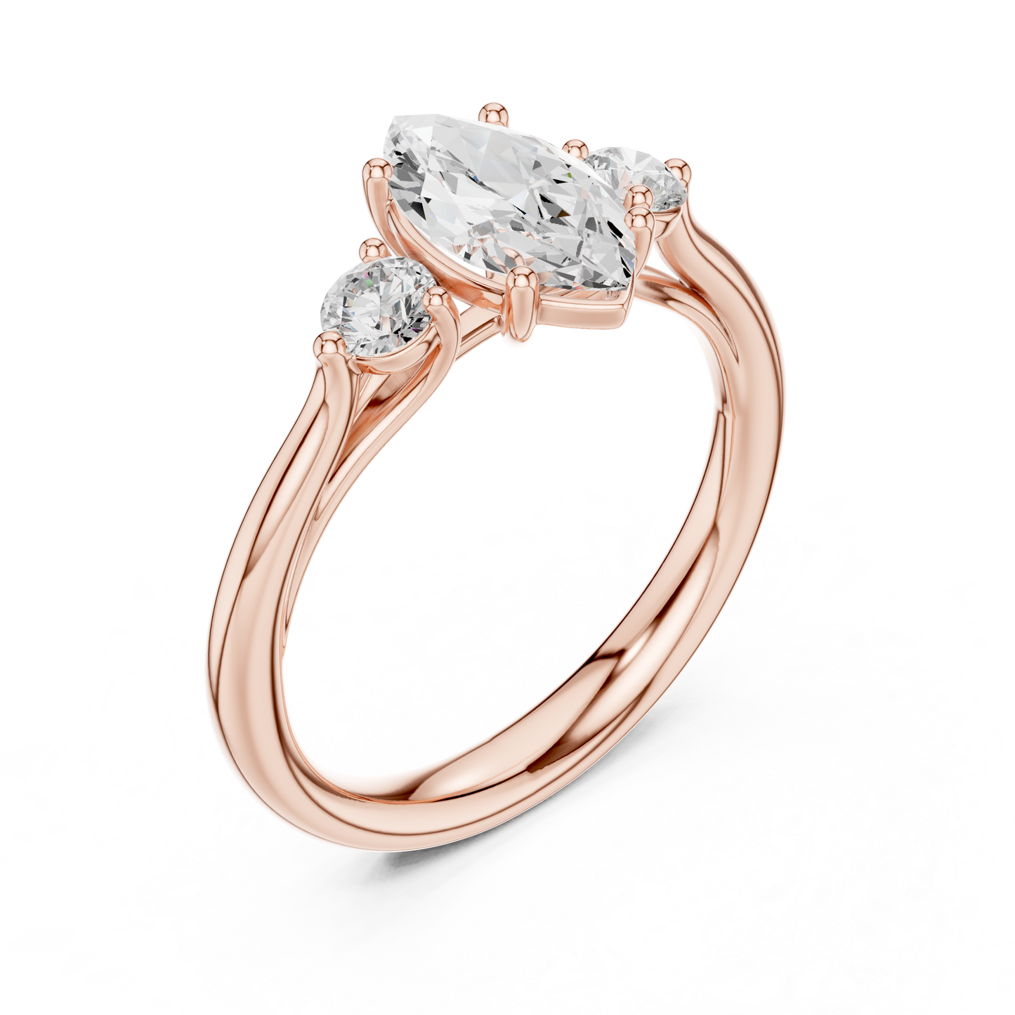 Marquise-Center Three-Stone Diamond Engagement Ring | Side Stone Accents