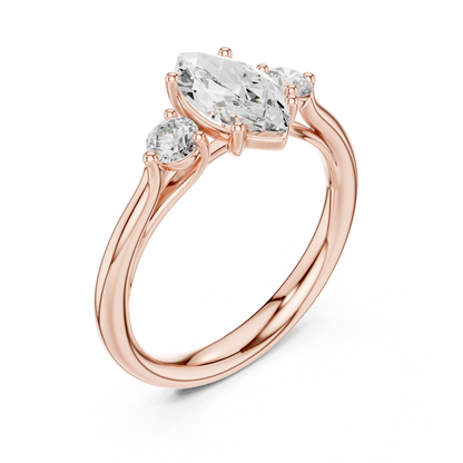 Marquise-Center Three-Stone Diamond Engagement Ring | Side Stone Accents