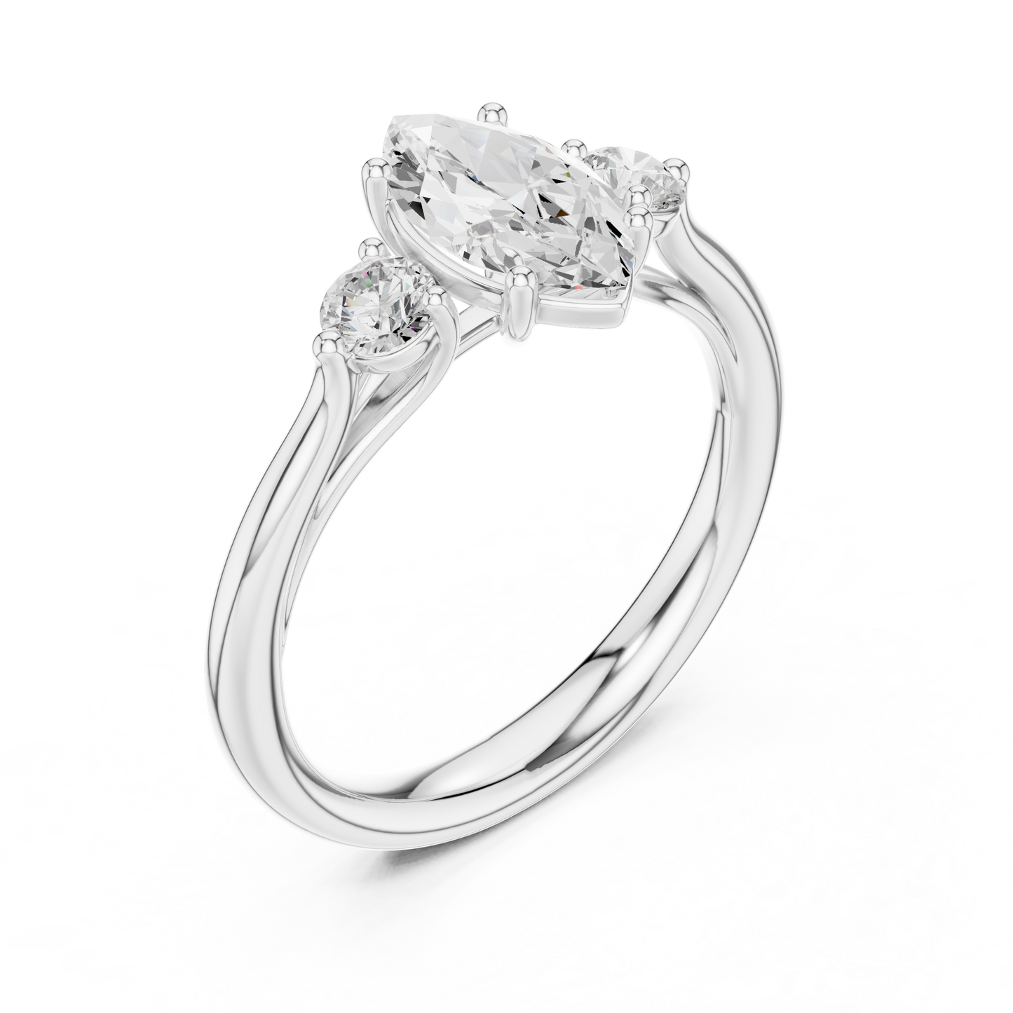 Marquise-Center Three-Stone Diamond Engagement Ring | Side Stone Accents