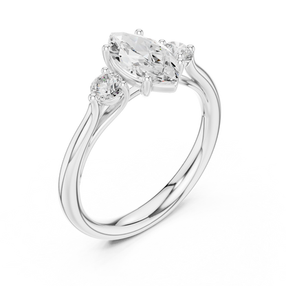 Marquise-Center Three-Stone Diamond Engagement Ring | Side Stone Accents