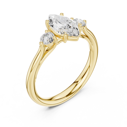 Marquise-Center Three-Stone Diamond Engagement Ring | Side Stone Accents