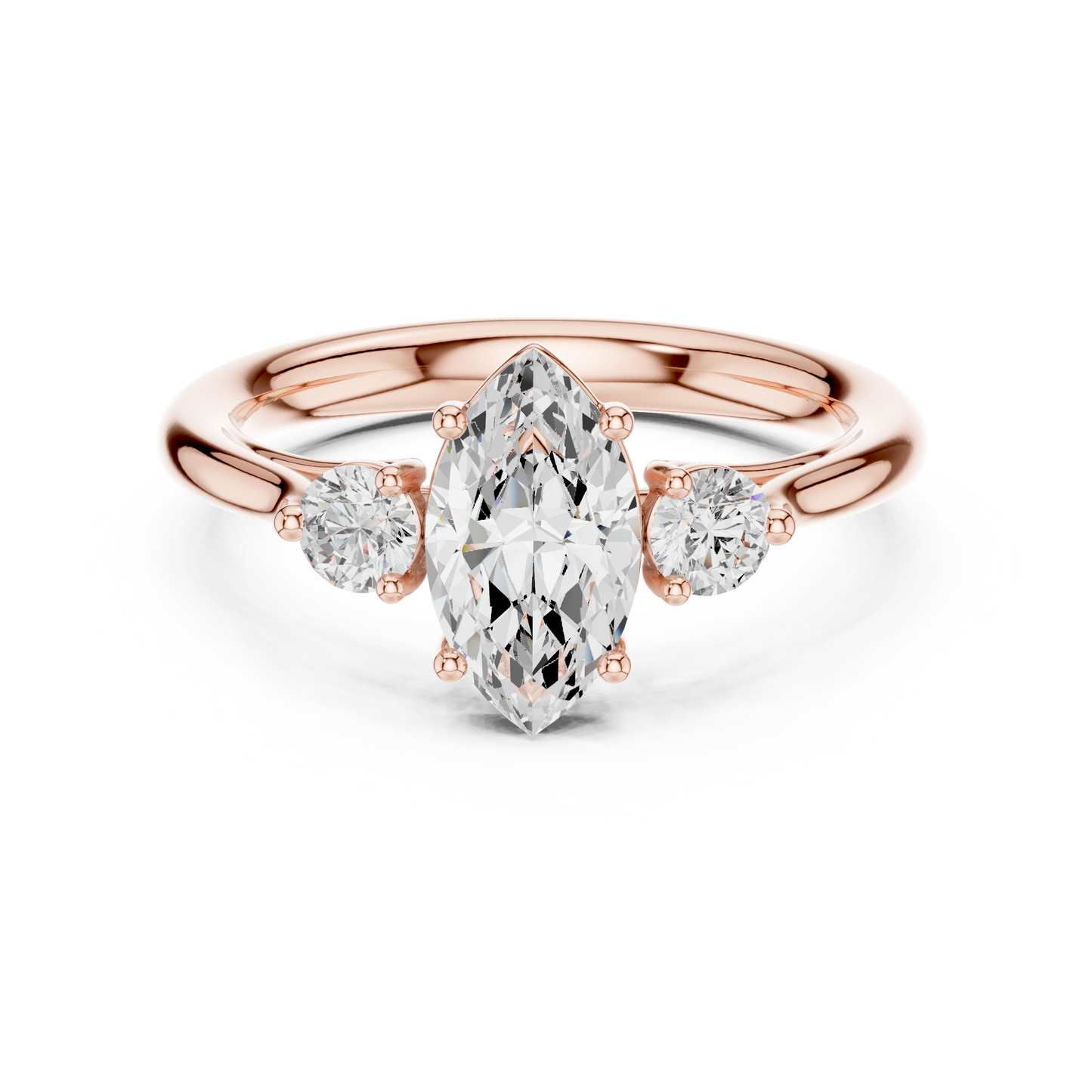 Marquise-Center Three-Stone Diamond Engagement Ring | Side Stone Accents