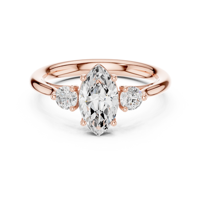 Marquise-Center Three-Stone Diamond Engagement Ring | Side Stone Accents