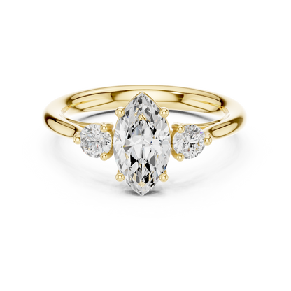 Marquise-Center Three-Stone Diamond Engagement Ring | Side Stone Accents