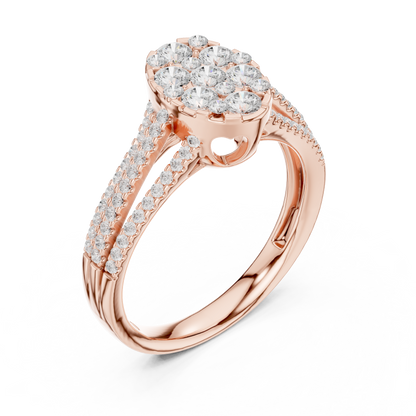 Oval Cluster Diamond Engagement Ring | Split-Shank Pavé Band