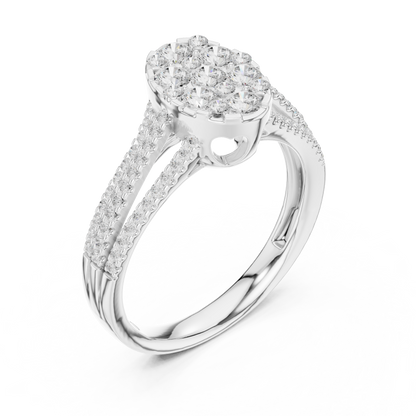 Oval Cluster Diamond Engagement Ring | Split-Shank Pavé Band
