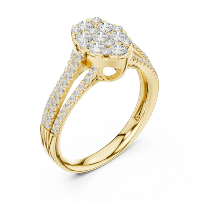 Oval Cluster Diamond Engagement Ring | Split-Shank Pavé Band